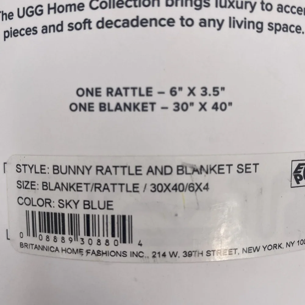 Ugg Bunny Rattle Baby Blanket (30x40) Gift Set Sky Blue Plush Soft Michelle